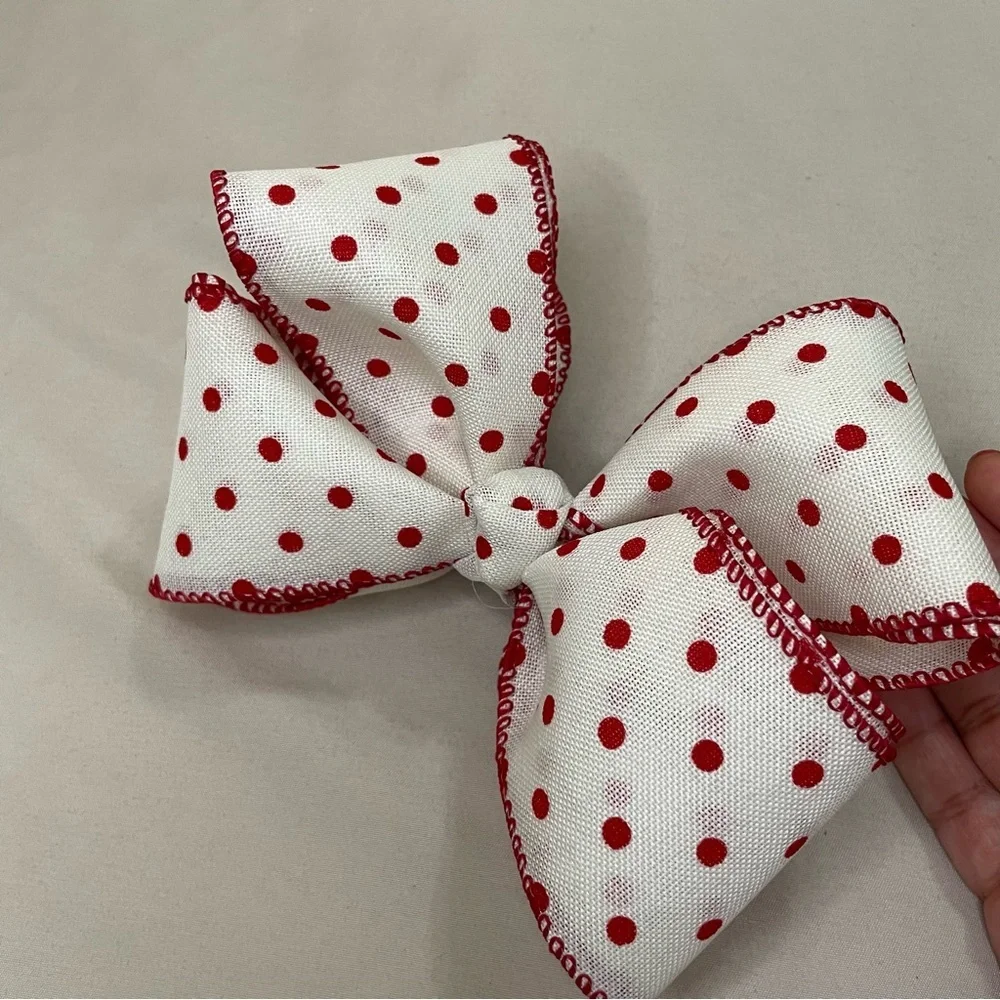 Handmade red Polka Dot Hair Bow for kids clip double layer valentines day chic